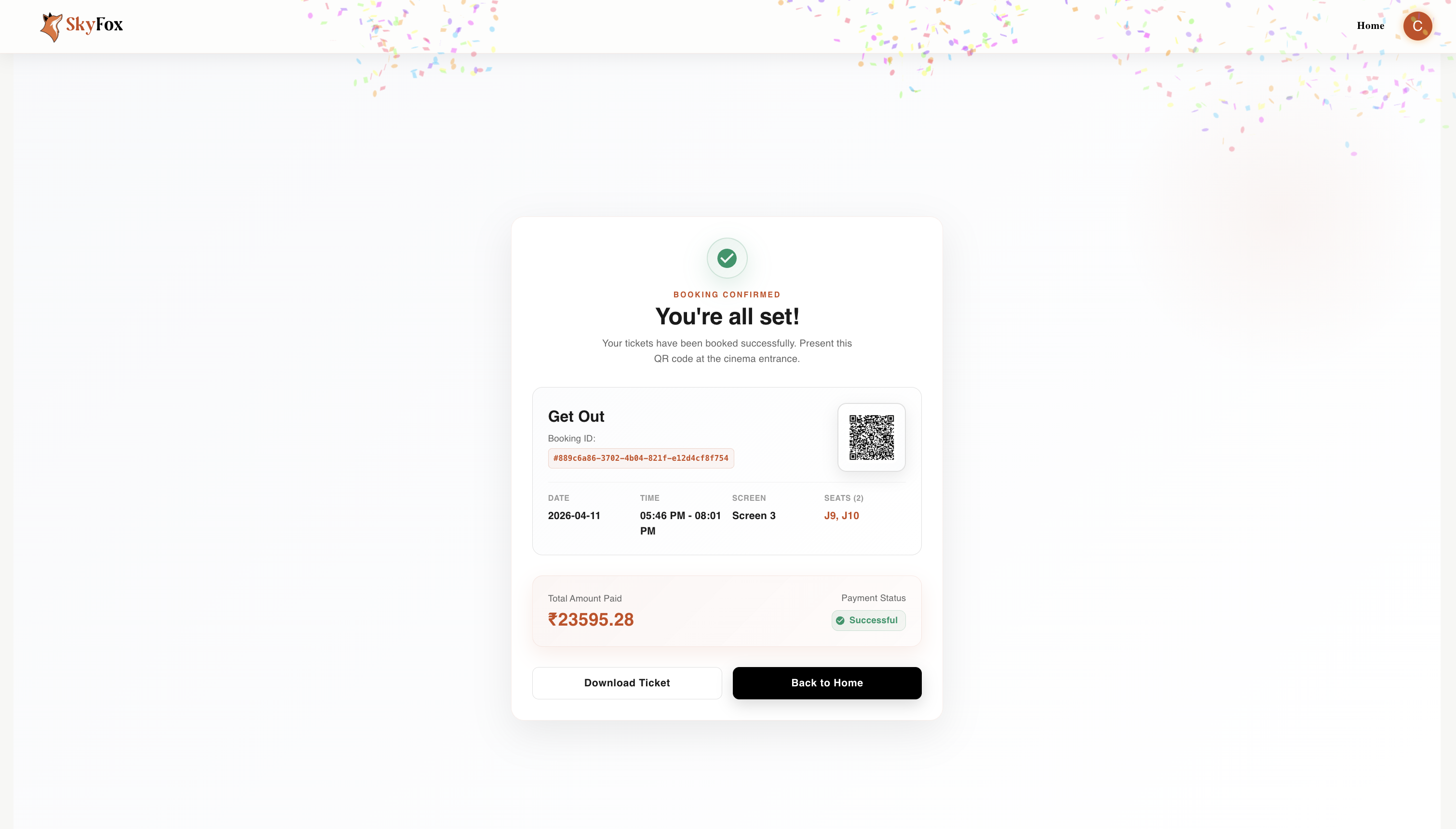 SkyFox Booking Confirmed